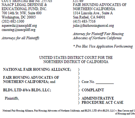 Relman Colfax Sues HUD For Gutting Disparate Impact Under the Fair Housing Act