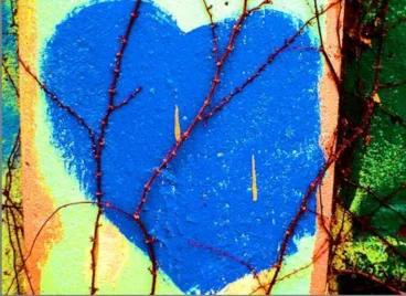 A mural of a blue heart.
